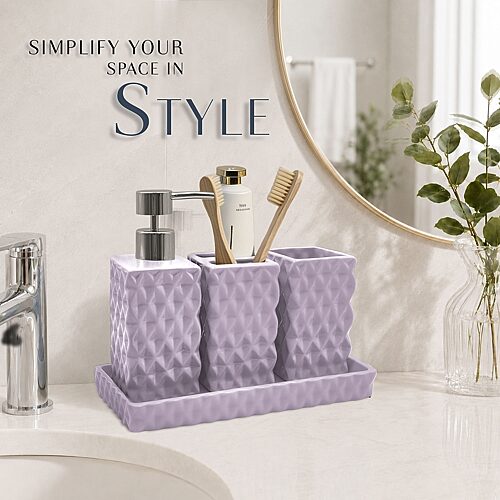 Home Weavers Inc Ashford Ceramic 4-pc. Bath Accessory Sets In Purple