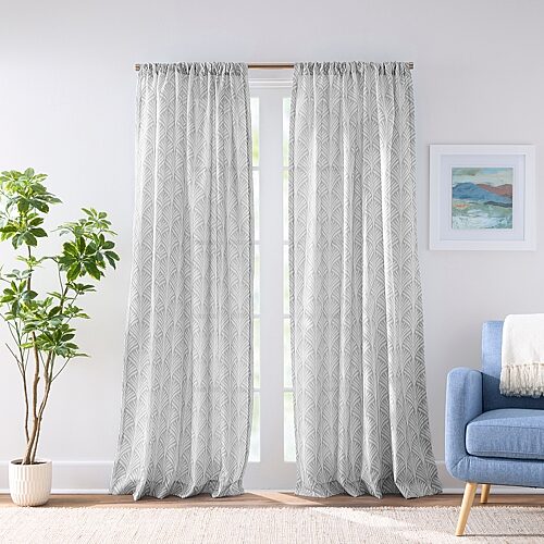 Chf Fan Scallop Rod Pocket Light-filtering Set Of 2 Curtain Panel In Gray