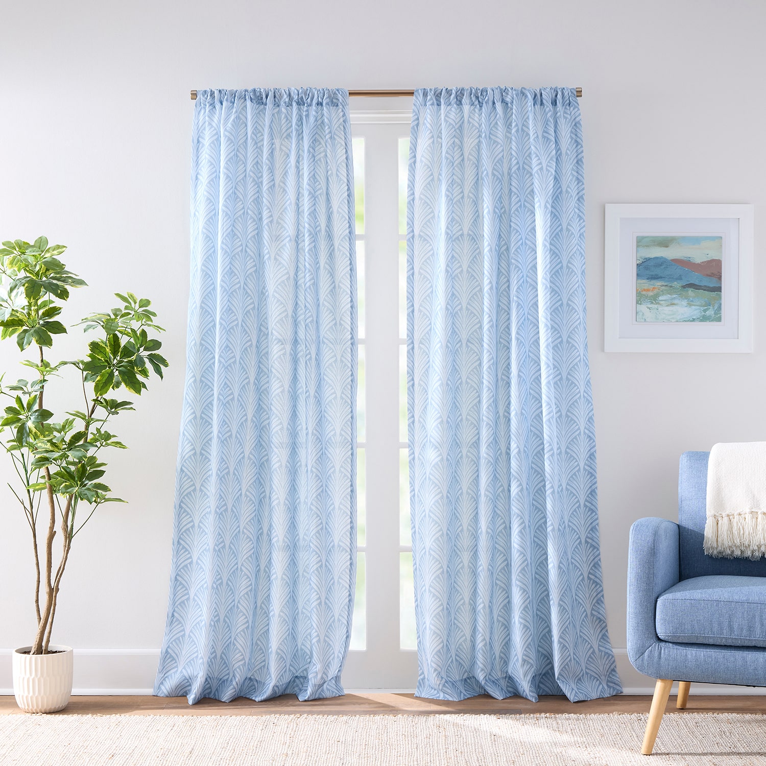 CHF Fan Scallop Rod Pocket Light-Filtering Set of 2 Curtain Panel