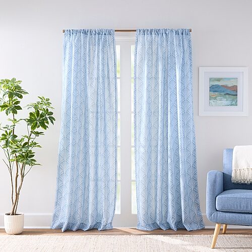 Chf Fan Scallop Rod Pocket Light-filtering Set Of 2 Curtain Panel In Blue