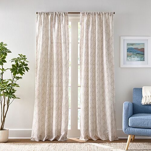 Chf Fan Scallop Rod Pocket Light-filtering Set Of 2 Curtain Panel In Beige