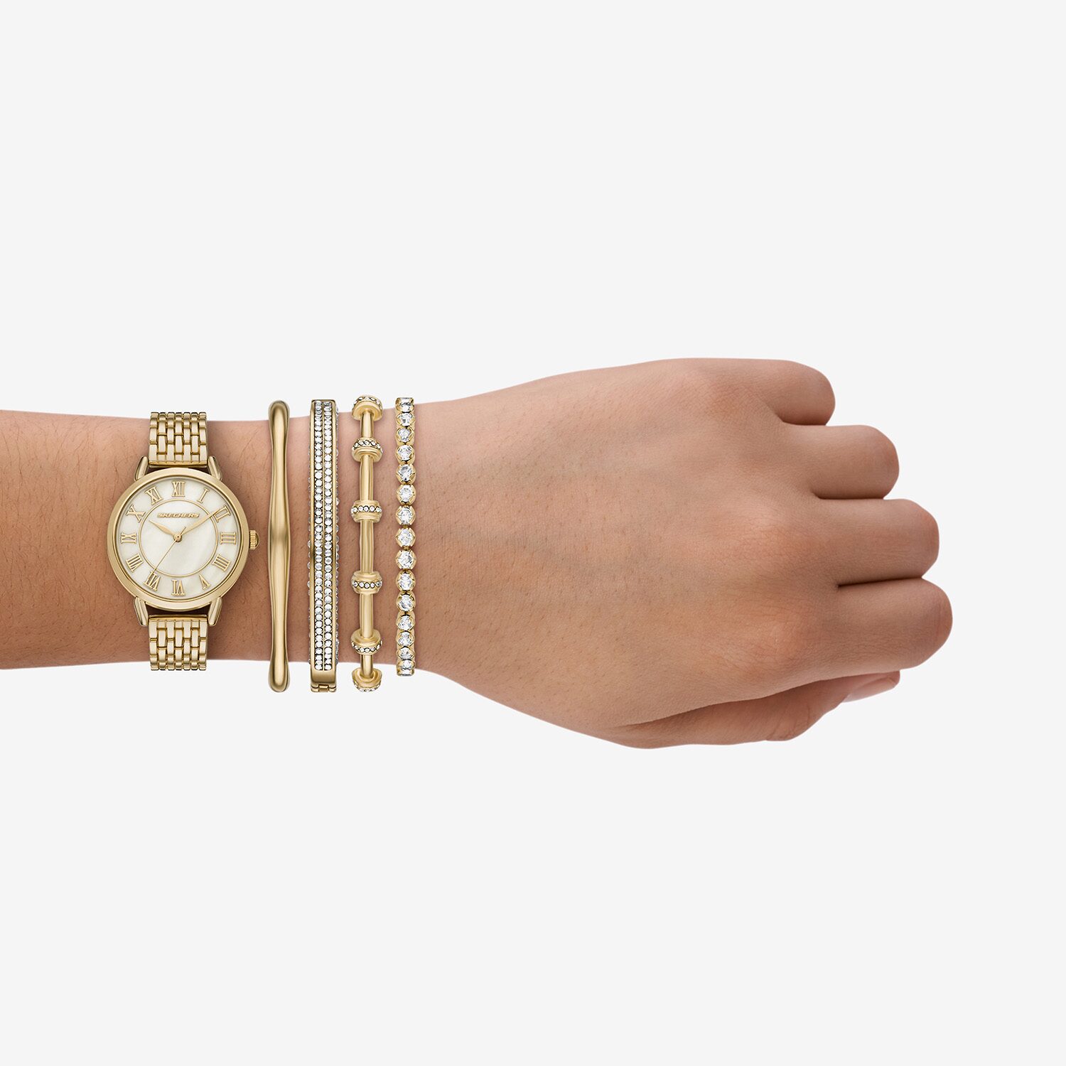 Skechers Gift Sets Womens Crystal Accent Gold Tone 5-pc. Watch Boxed Set Sr9152