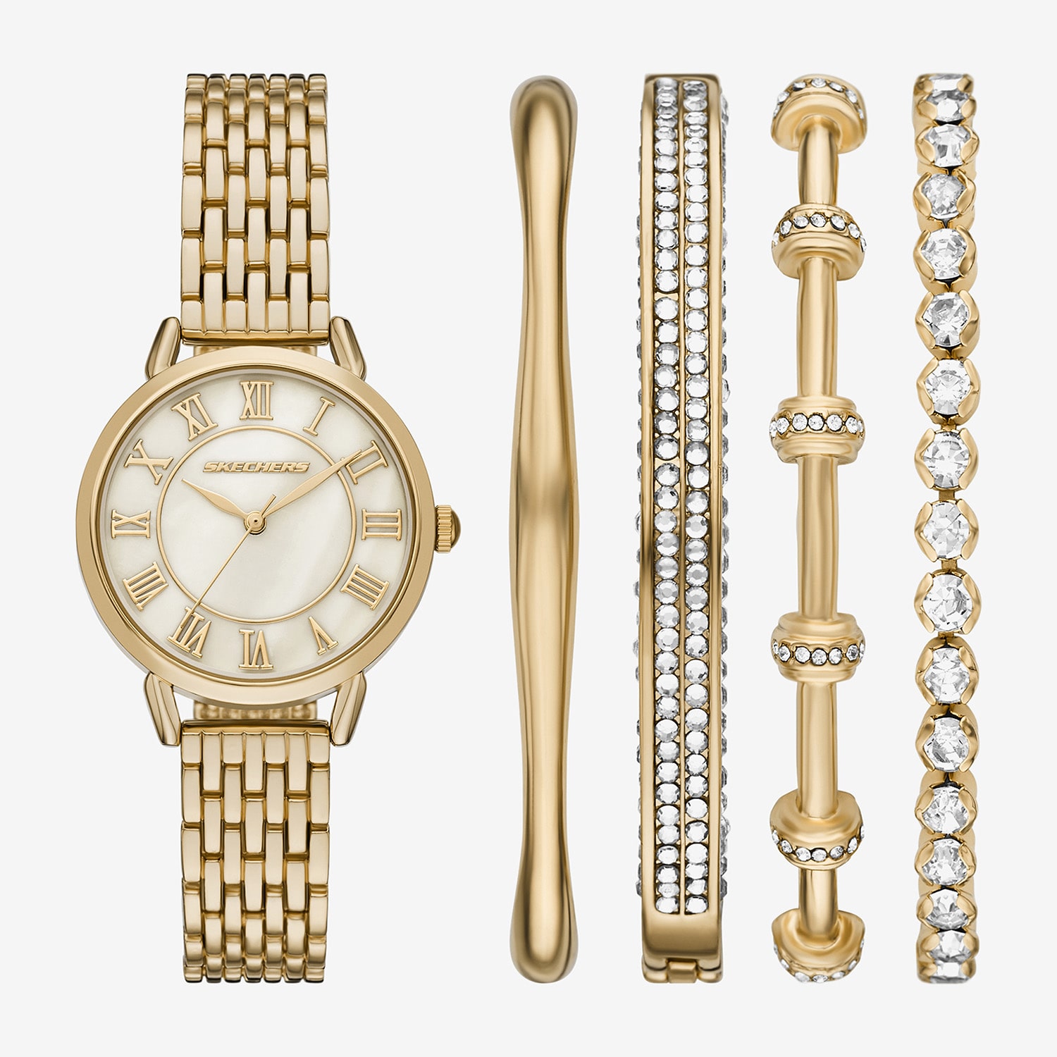 Skechers Gift Sets Womens Crystal Accent Gold Tone 5-pc. Watch Boxed Set Sr9152