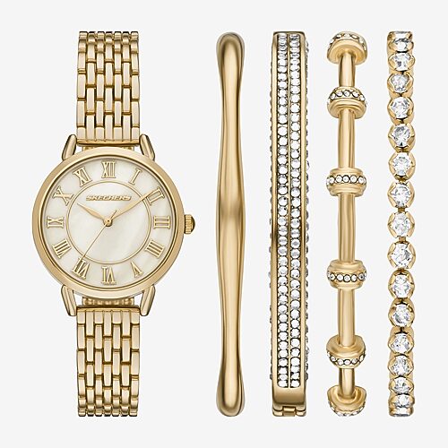 Skechers Gift Sets Womens Crystal Accent Gold Tone 5-pc. Watch Boxed Set Sr9152, One Size, Yellow