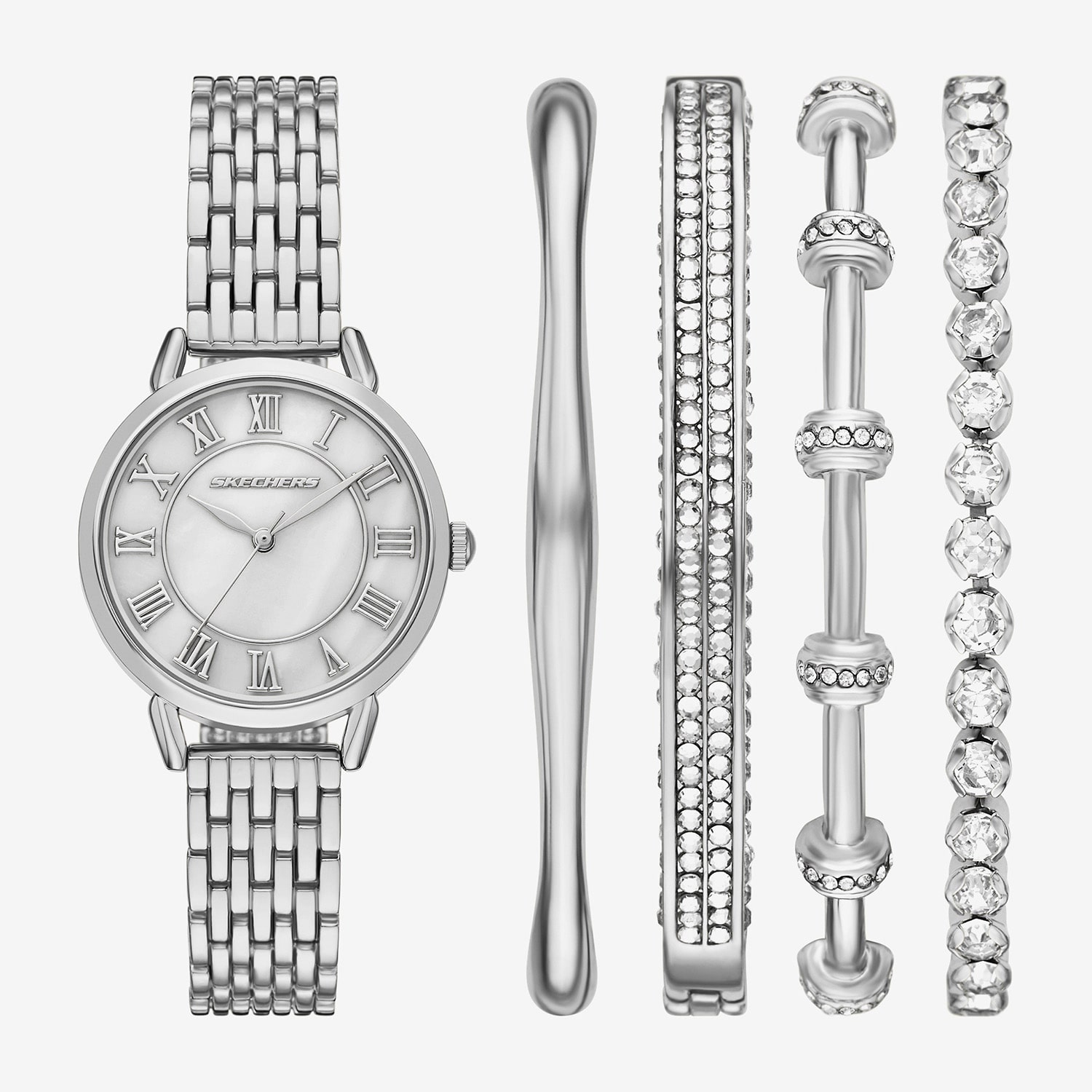 Skechers Gift Sets Womens Crystal Accent Silver Tone 5-pc. Watch Boxed Set Sr9153