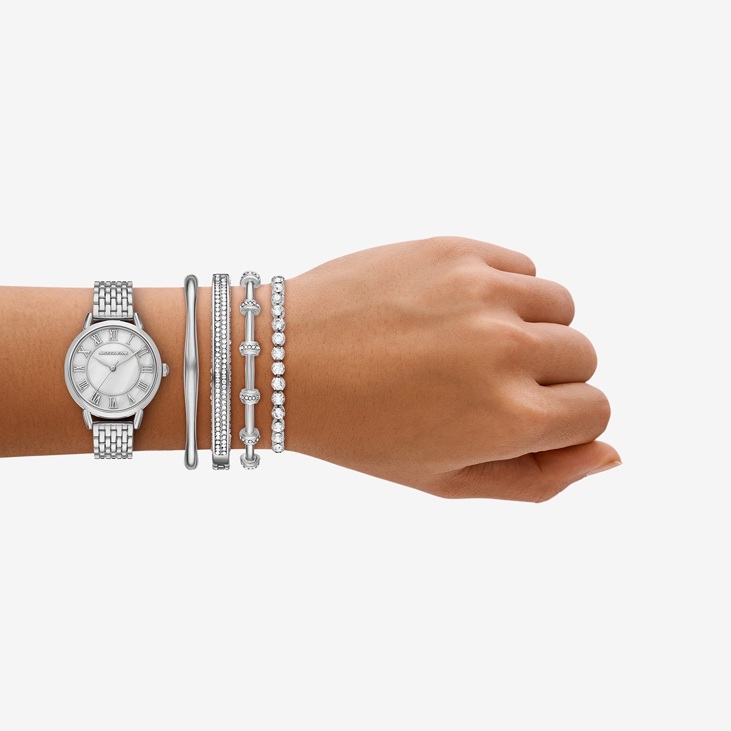 Skechers Gift Sets Womens Crystal Accent Silver Tone 5-pc. Watch Boxed Set Sr9153