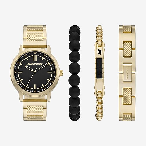 Skechers Gift Sets Mens Gold Tone 4-pc. Watch Boxed Set Sr9157, One Size, Yellow