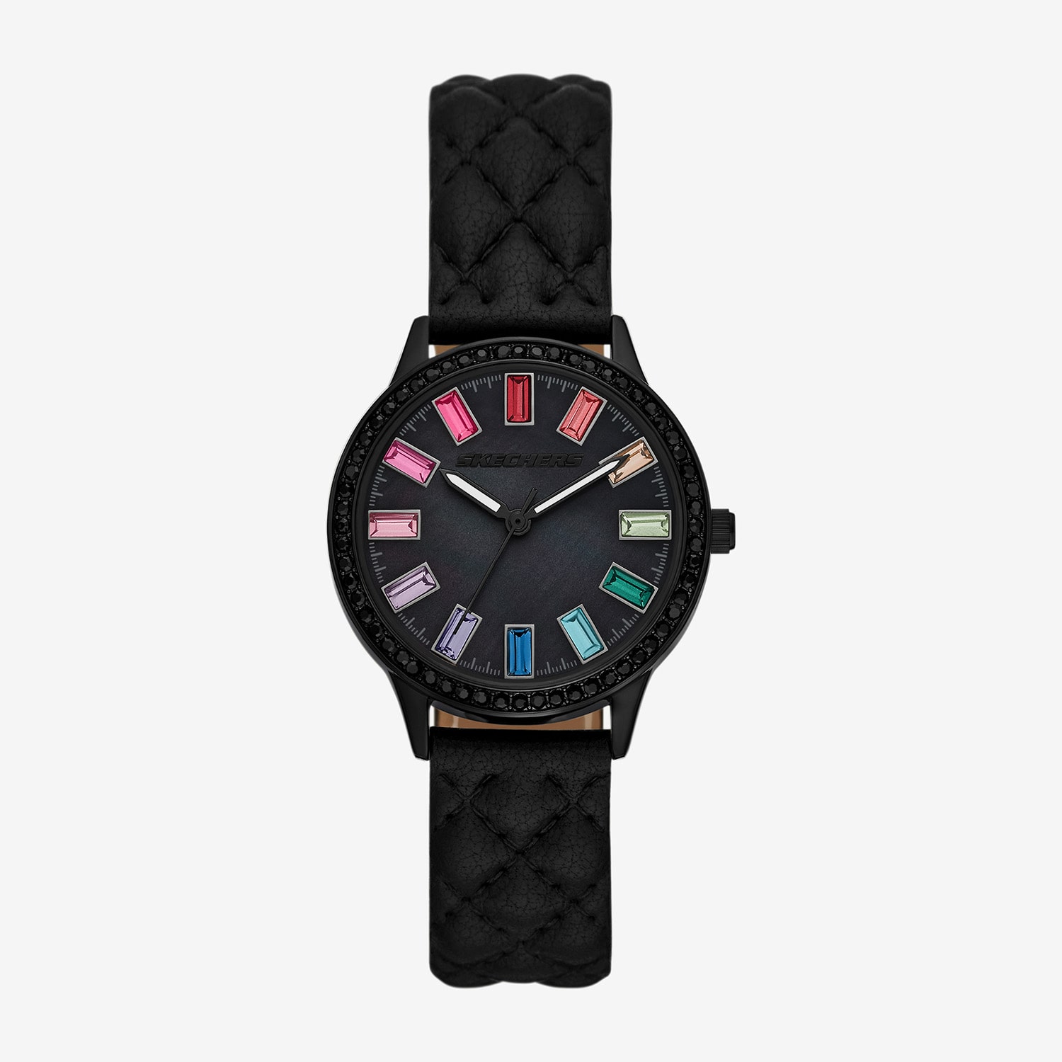Skechers Camila Womens Crystal Accent Black Leather Strap Watch Sr6394