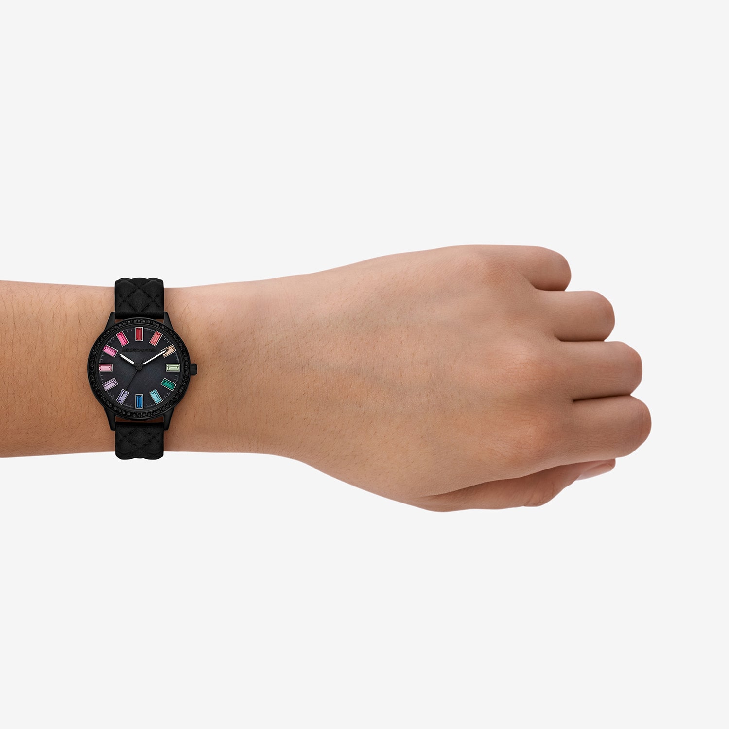 Skechers Camila Womens Crystal Accent Black Leather Strap Watch Sr6394