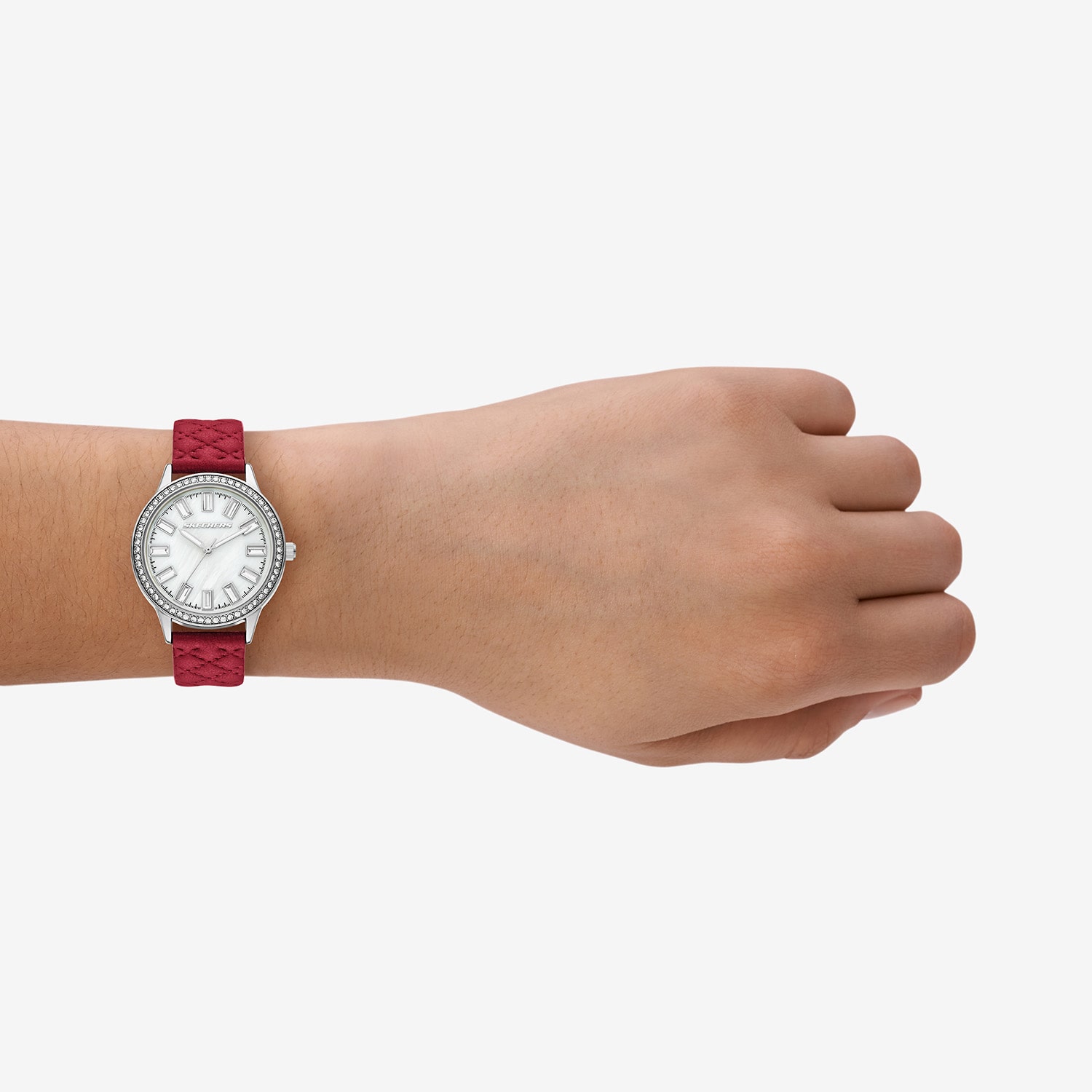 Skechers Camila Womens Crystal Accent Red Leather Strap Watch Sr6396