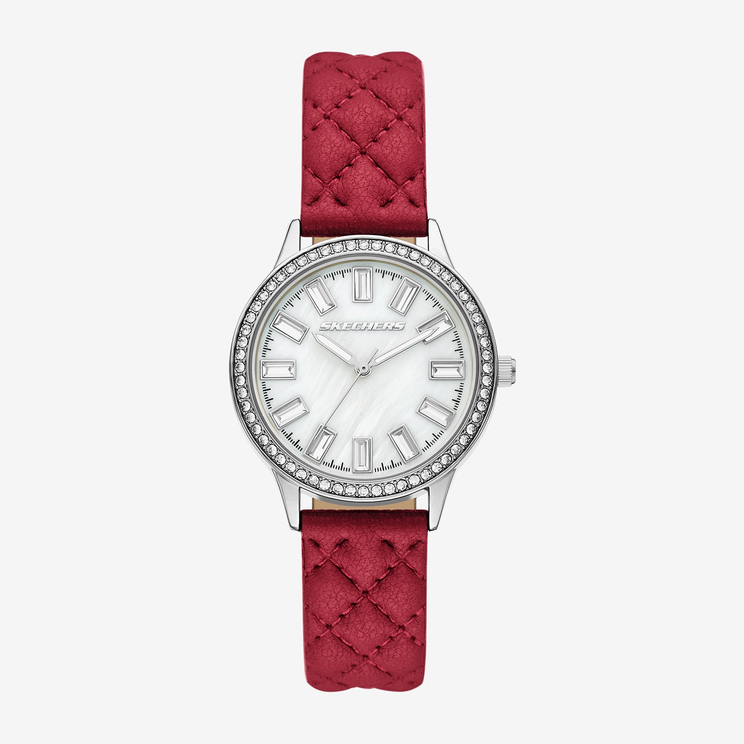 Skechers Camila Womens Crystal Accent Red Leather Strap Watch Sr6396