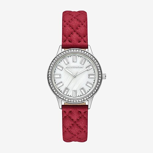 Skechers Camila Womens Crystal Accent Red Leather Strap Watch Sr6396, One Size, Red