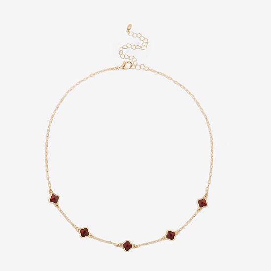 Bijoux Bar Delicates Gold Tone Womens Red 16 Inch Collar Necklace
