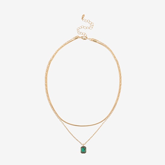 Bijoux Bar Delicates Gold Tone Womens Green Glass Stainless Steel 16 Inch Strand Necklace