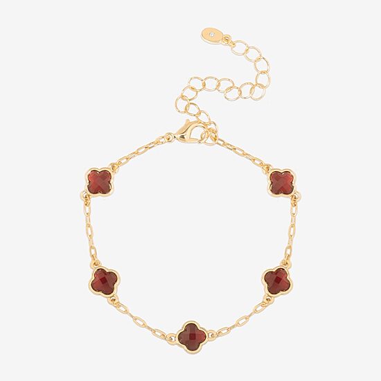 Bijoux Bar Delicates Gold Tone Womens Solid Link Clover Chain Bracelet