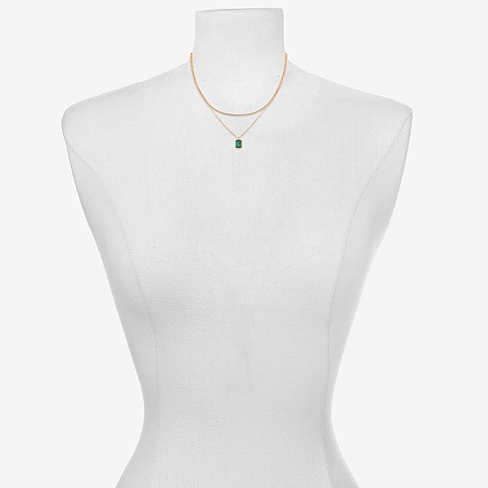 Bijoux Bar Delicates Gold Tone Womens Green Glass Stainless Steel 16 Inch Strand Necklace