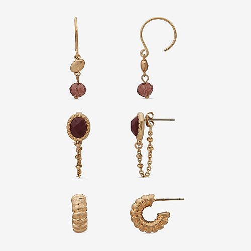 Ana Womens 3 Pair Earring Set In Purple