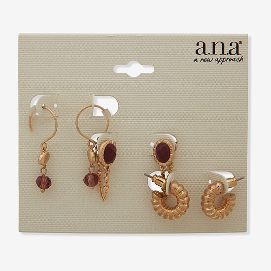 A.N.A Womens 3 Pair Earring Set