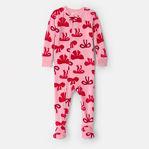 Carter's Baby Girls Footed Crew Neck Long Sleeve One Piece Pajama In Pink