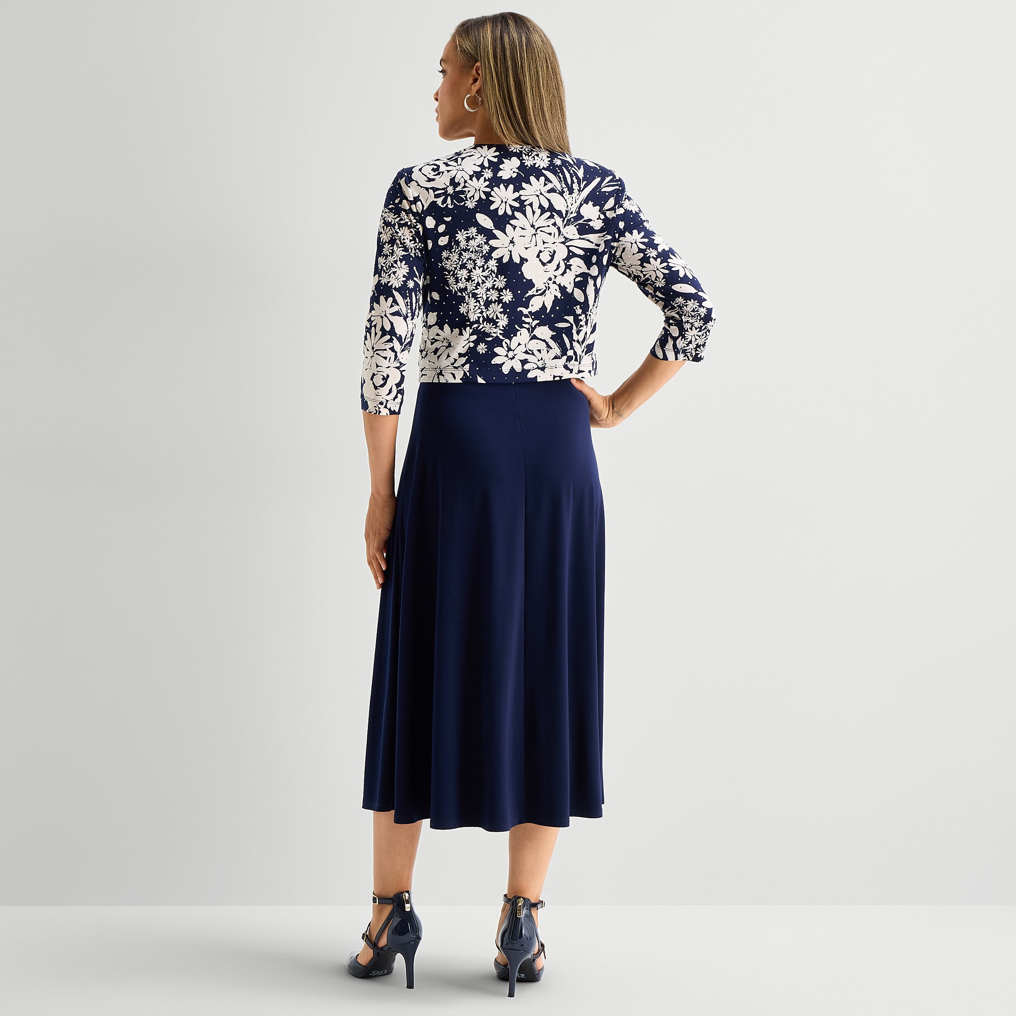 Jessica Howard Womens Midi Floral Jacket Dress