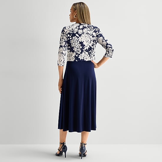 Jessica Howard Womens Midi Floral Jacket Dress