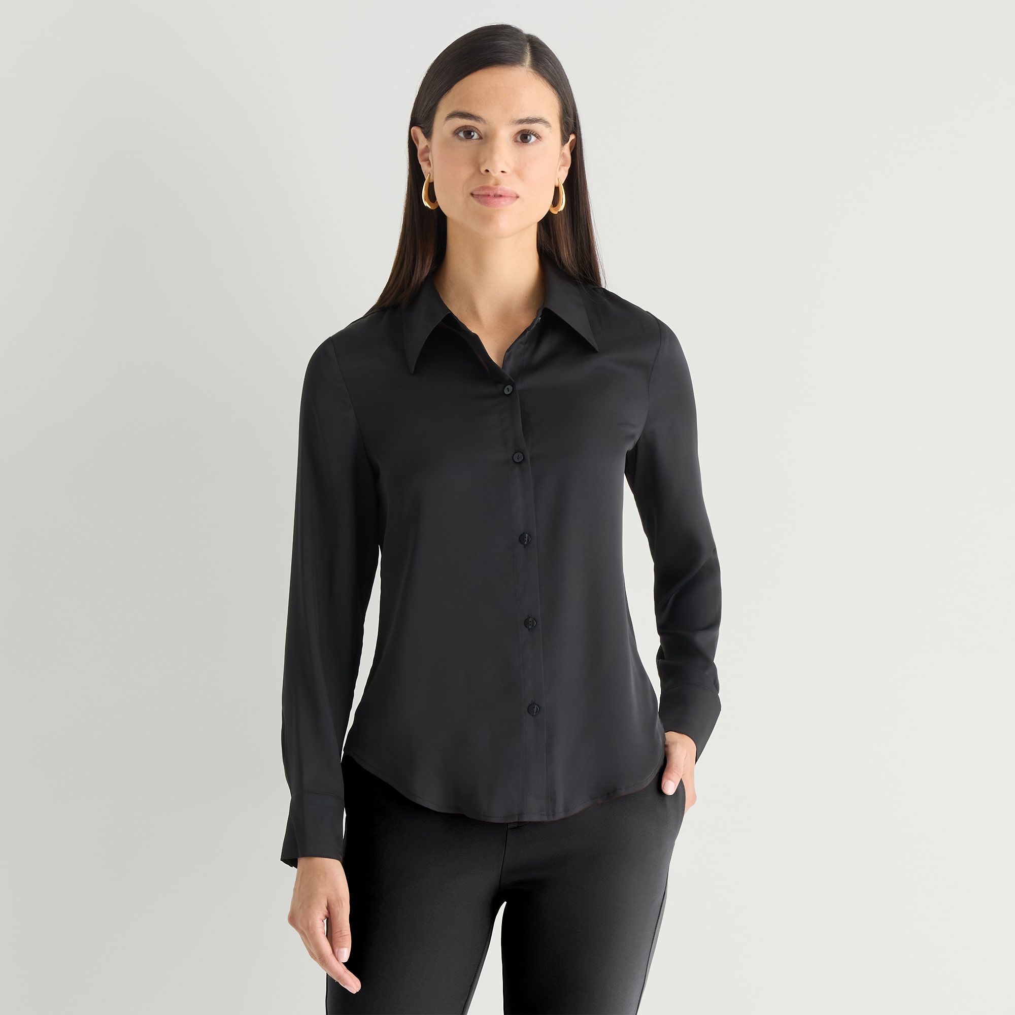Worthington Womens Cuffed Long Sleeve Slim Fit Button-Down Shirt