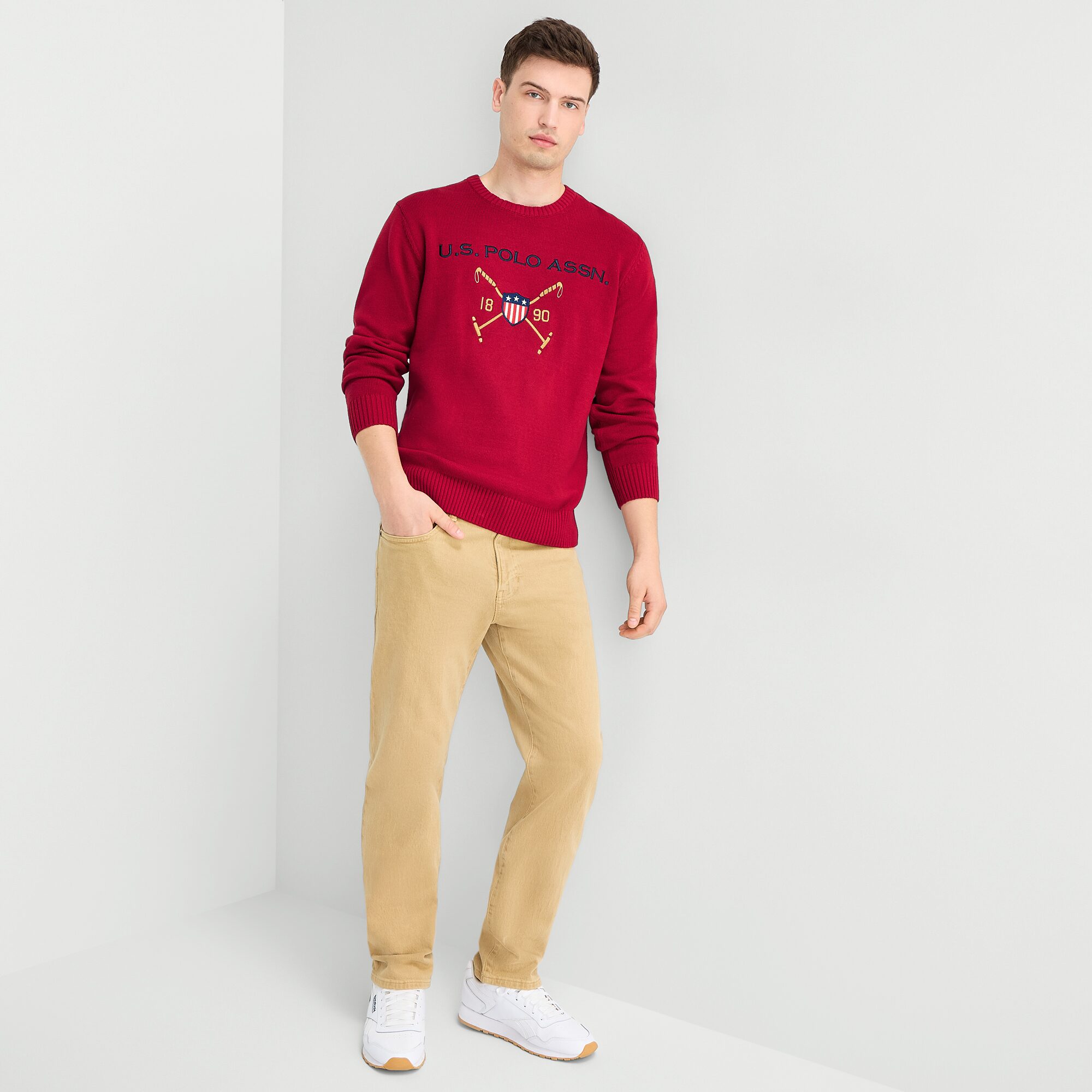 U.S. Polo Assn. Embroidered Mens Crew Neck Long Sleeve Pullover Sweater