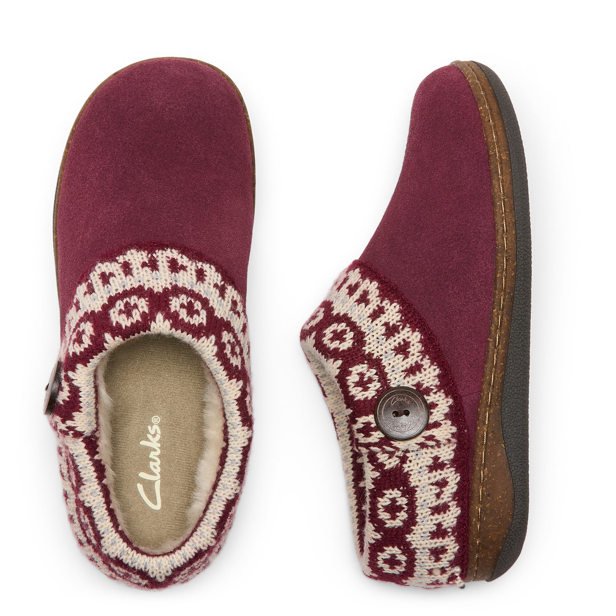 Clarks Genuine Suede Faire Isle Womens Slip-On Slippers