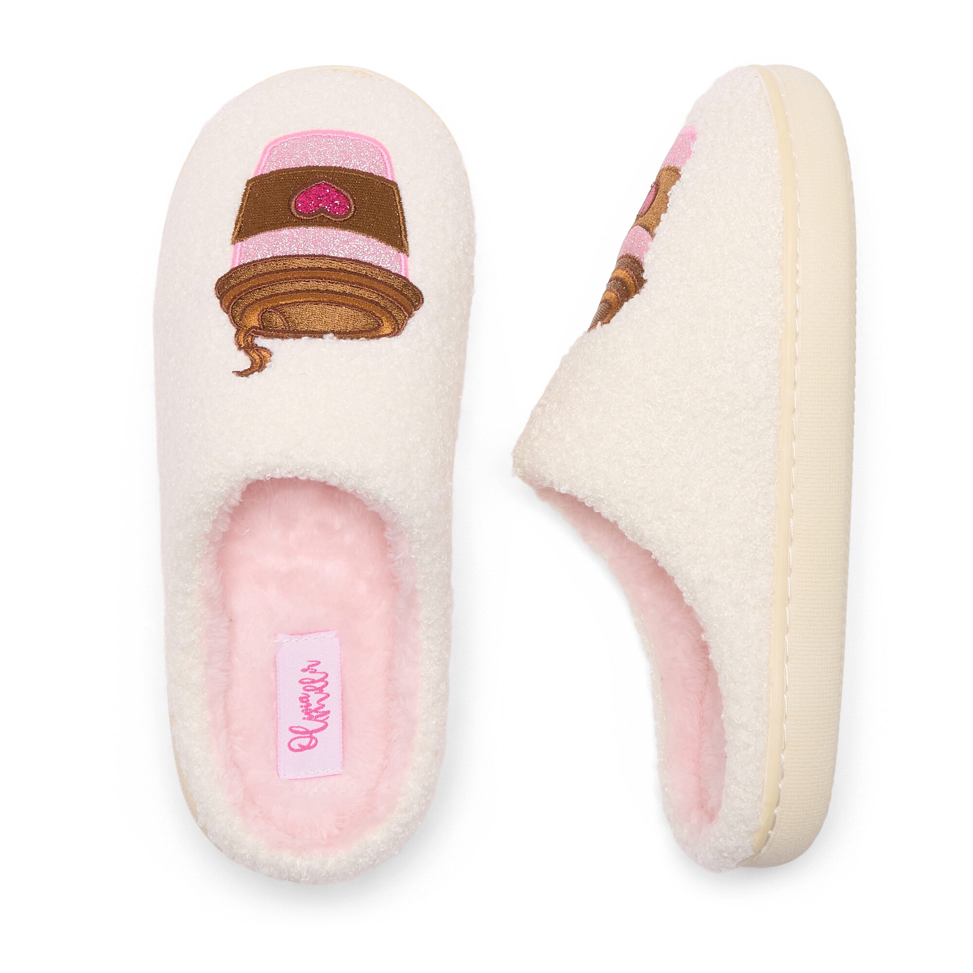 Olivia Miller Double Heart Womens Slip-On Slippers