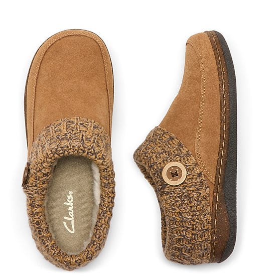 Clarks Genuine Suede Sweater Womens Slip-On Slippers
