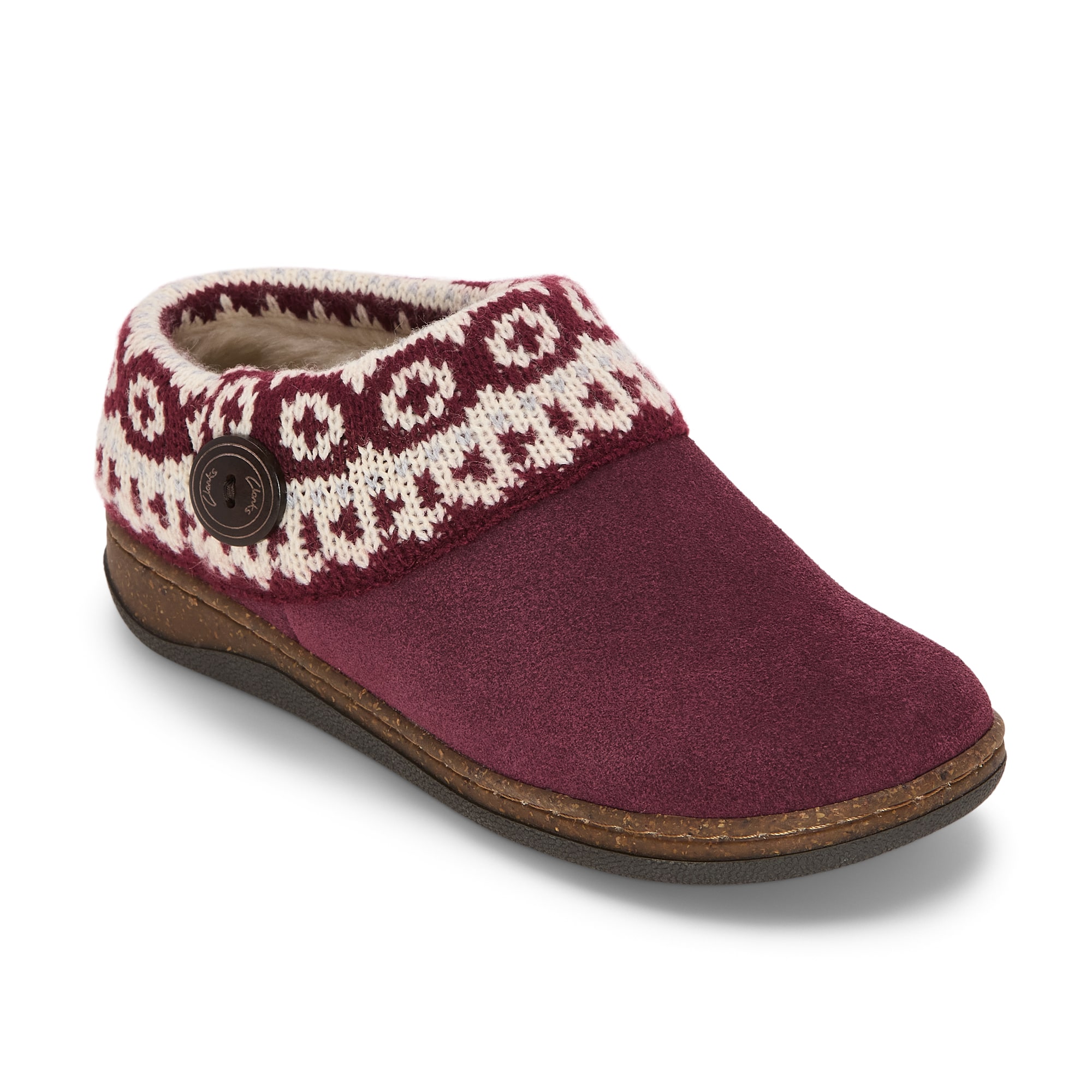 Clarks Genuine Suede Faire Isle Womens Slip-On Slippers
