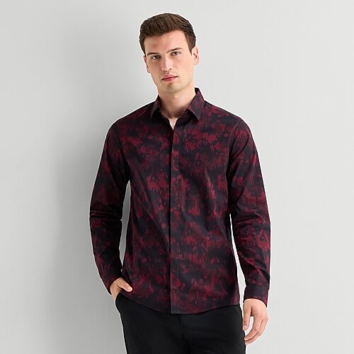 J. Ferrar Ultra Comfort Moiré Pattern Mens Long Sleeve Slim Fit Stretch Fabric Wrinkle Free Button-Down Shirt, Xx-large, Red