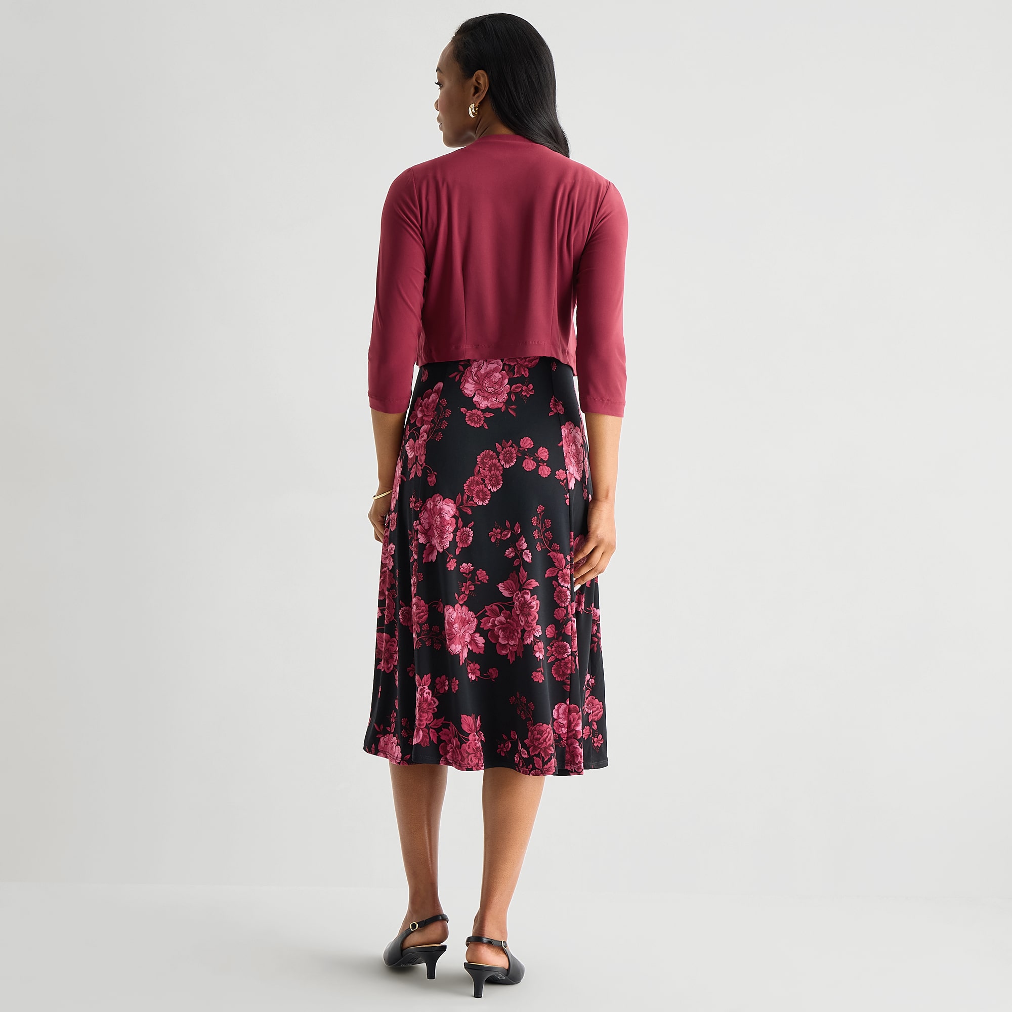Danny & Nicole Womens Midi Floral Jacket Dress