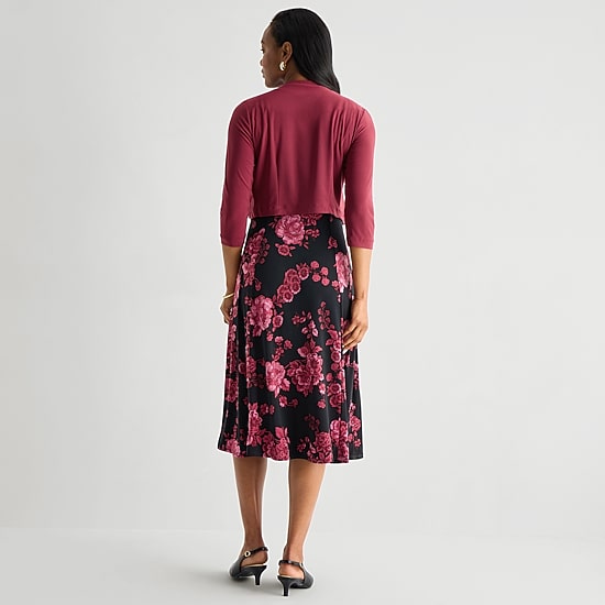 Danny & Nicole Womens Midi Floral Jacket Dress