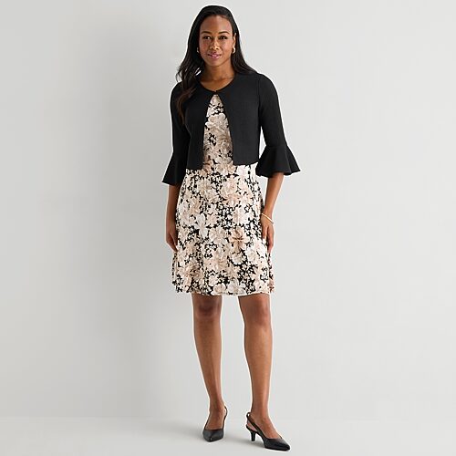 Perceptions Womens Floral Jacket Dress In Black