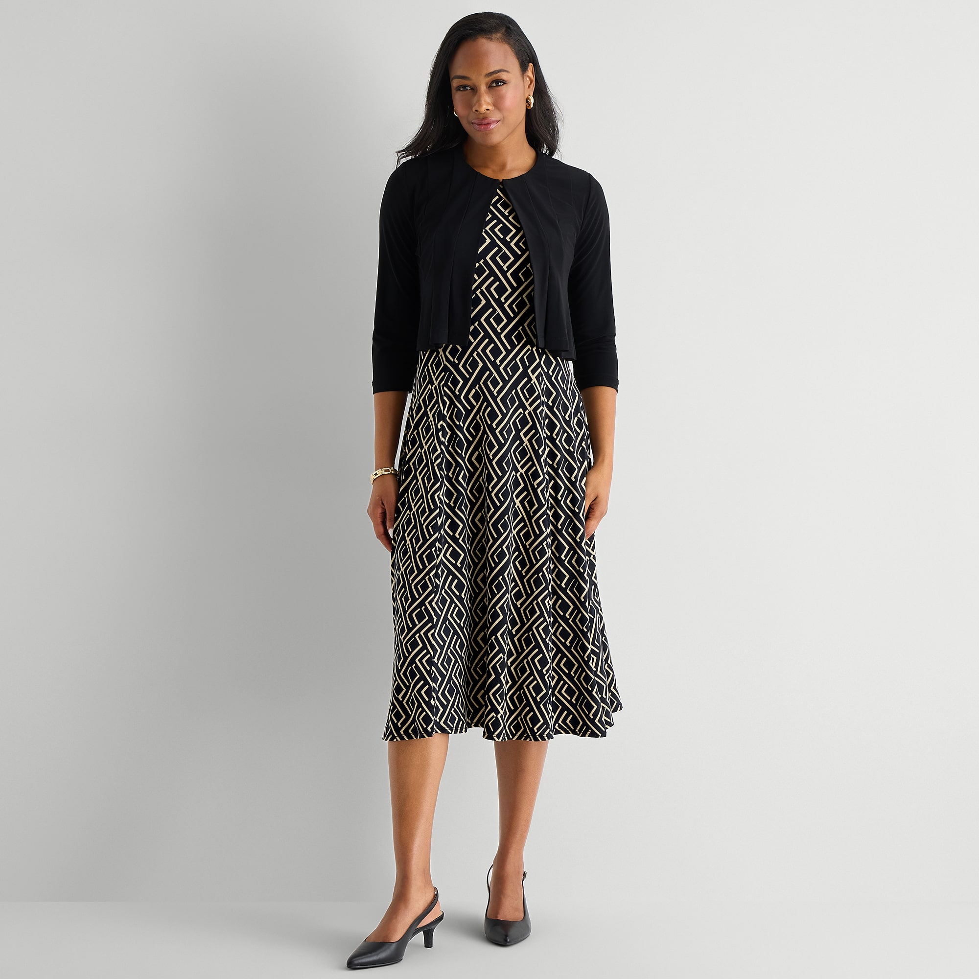 Danny & Nicole Womens Midi Geometric Jacket Dress