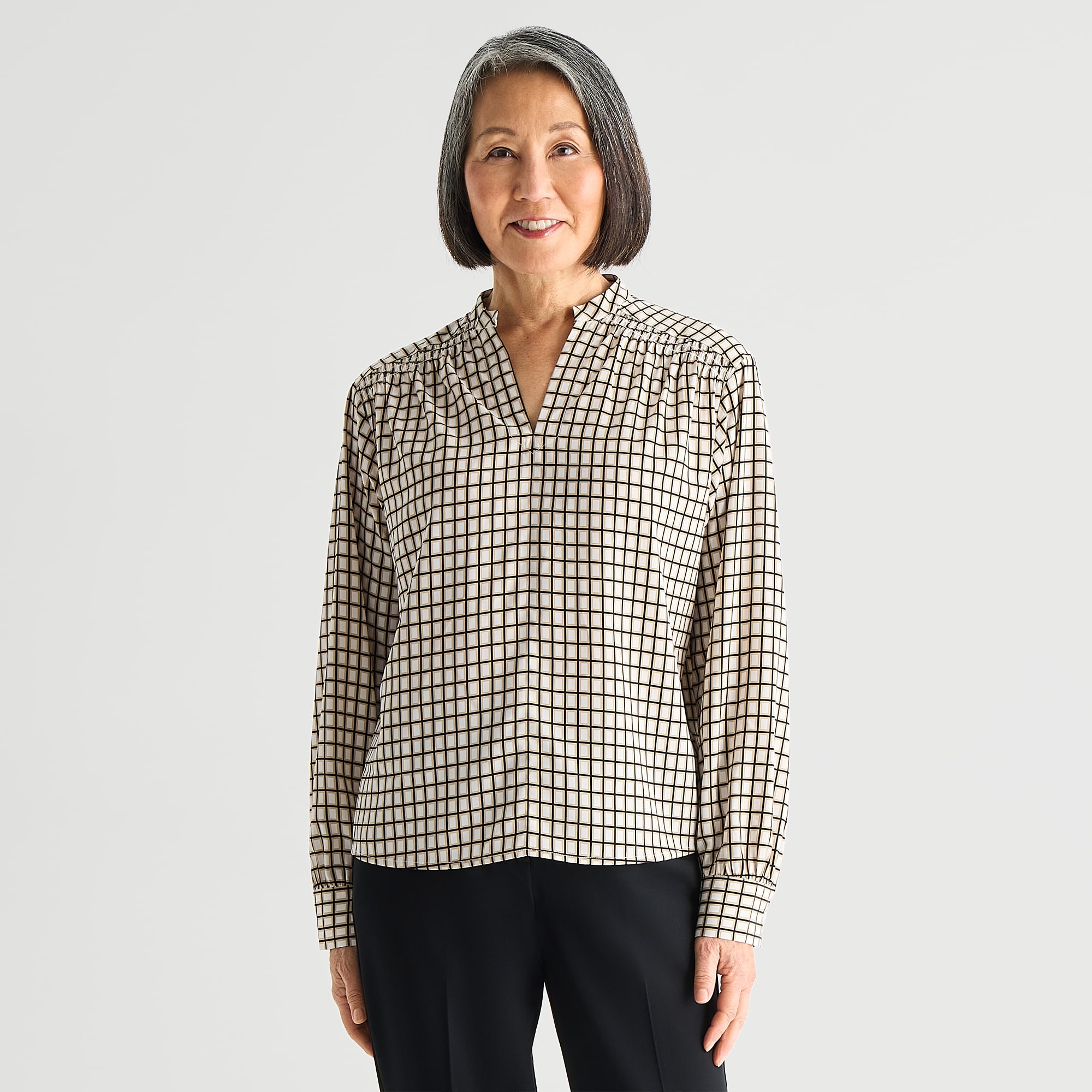 Liz Claiborne Womens Split Crew Neck Long Sleeve Blouse