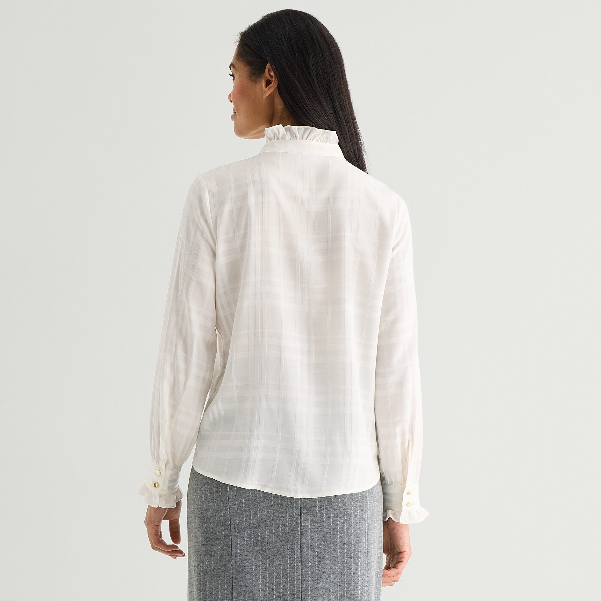 Liz Claiborne Womens High Neck Long Sleeve Ruffled Blouse
