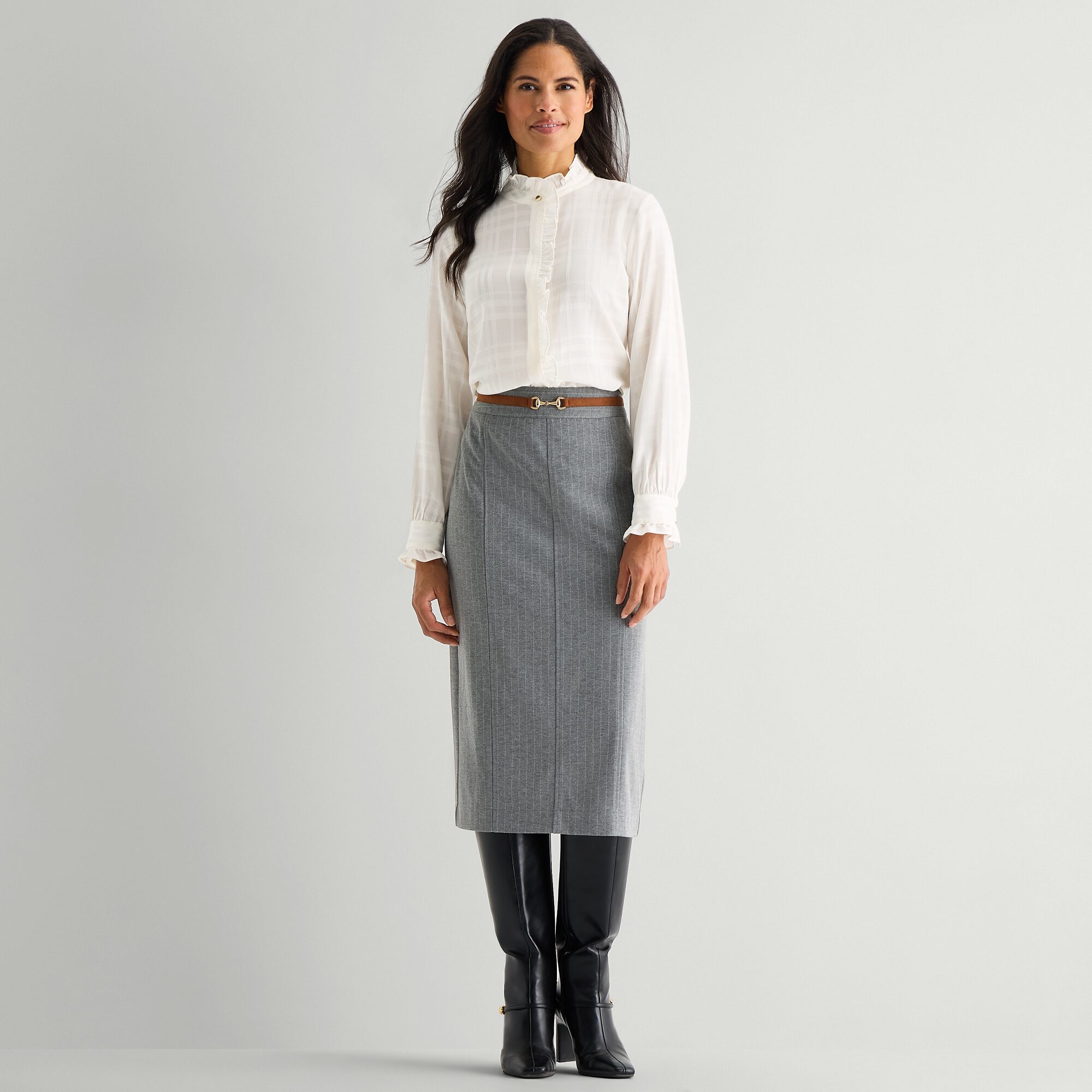 Liz Claiborne Womens High Neck Long Sleeve Ruffled Blouse