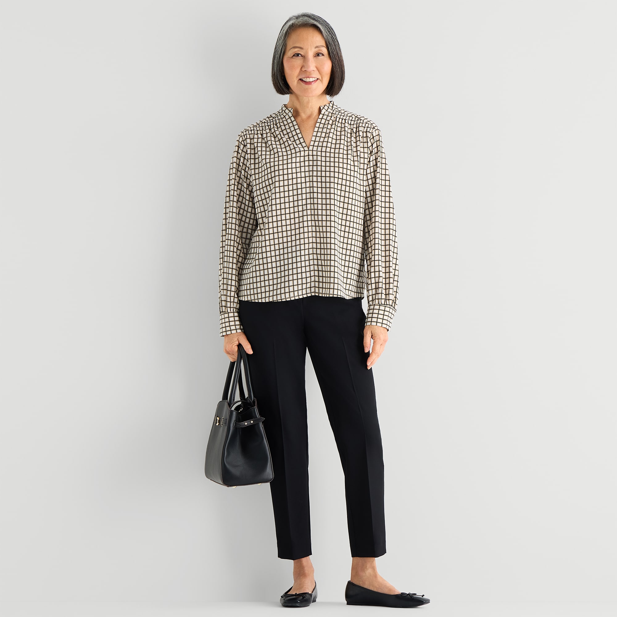 Liz Claiborne Womens Split Crew Neck Long Sleeve Blouse