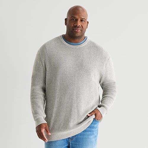 Mutual Weave Big And Tall Mens Crew Neck Long Sleeve Pullover Sweater In Black