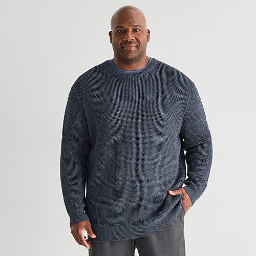 Mutual Weave Big And Tall Mens Crew Neck Long Sleeve Pullover Sweater In Blue