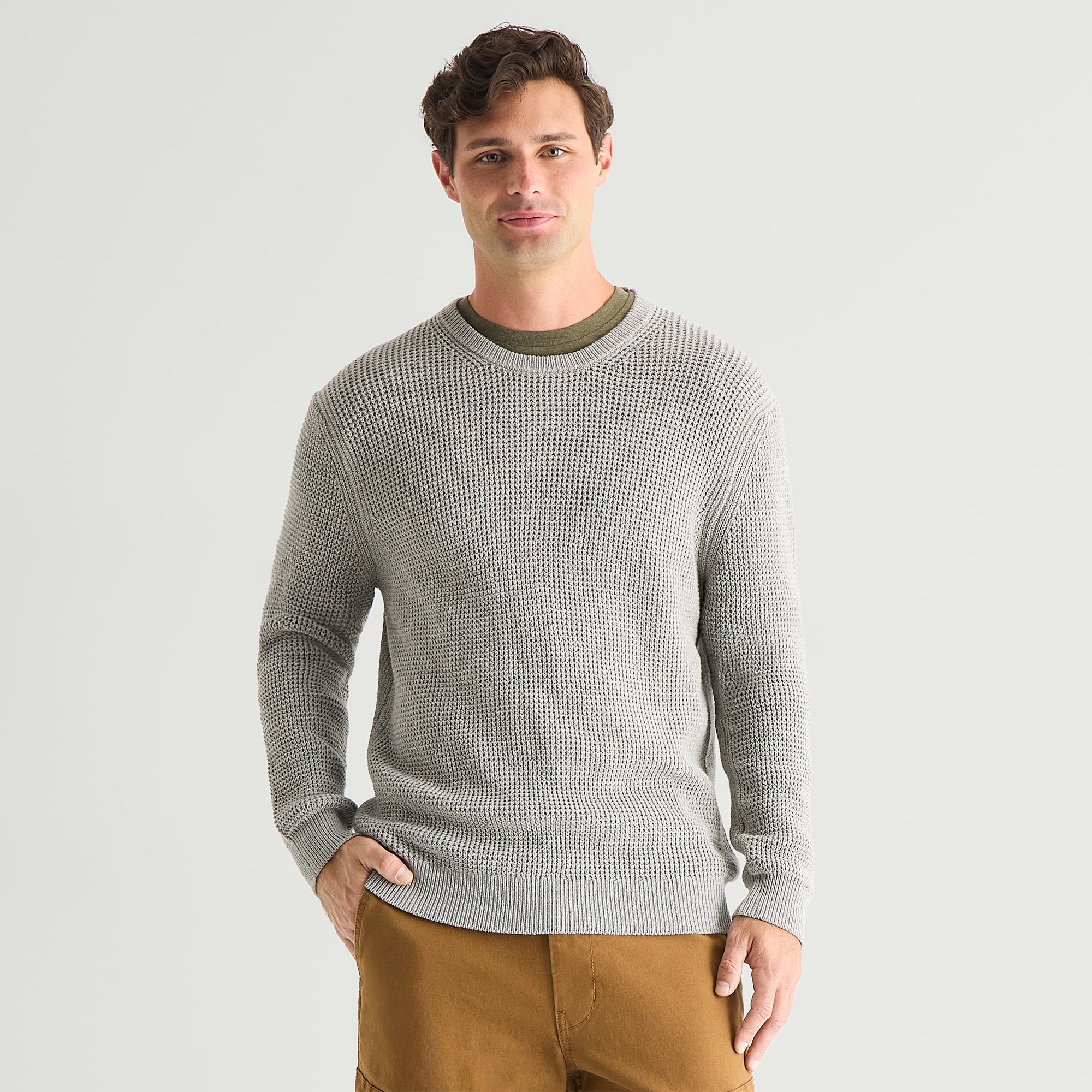 mutual weave Mens Crew Neck Long Sleeve Polo Sweater