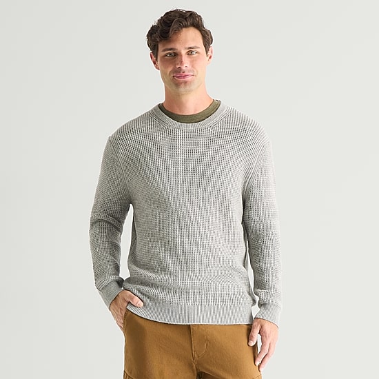 mutual weave Mens Crew Neck Long Sleeve Polo Sweater
