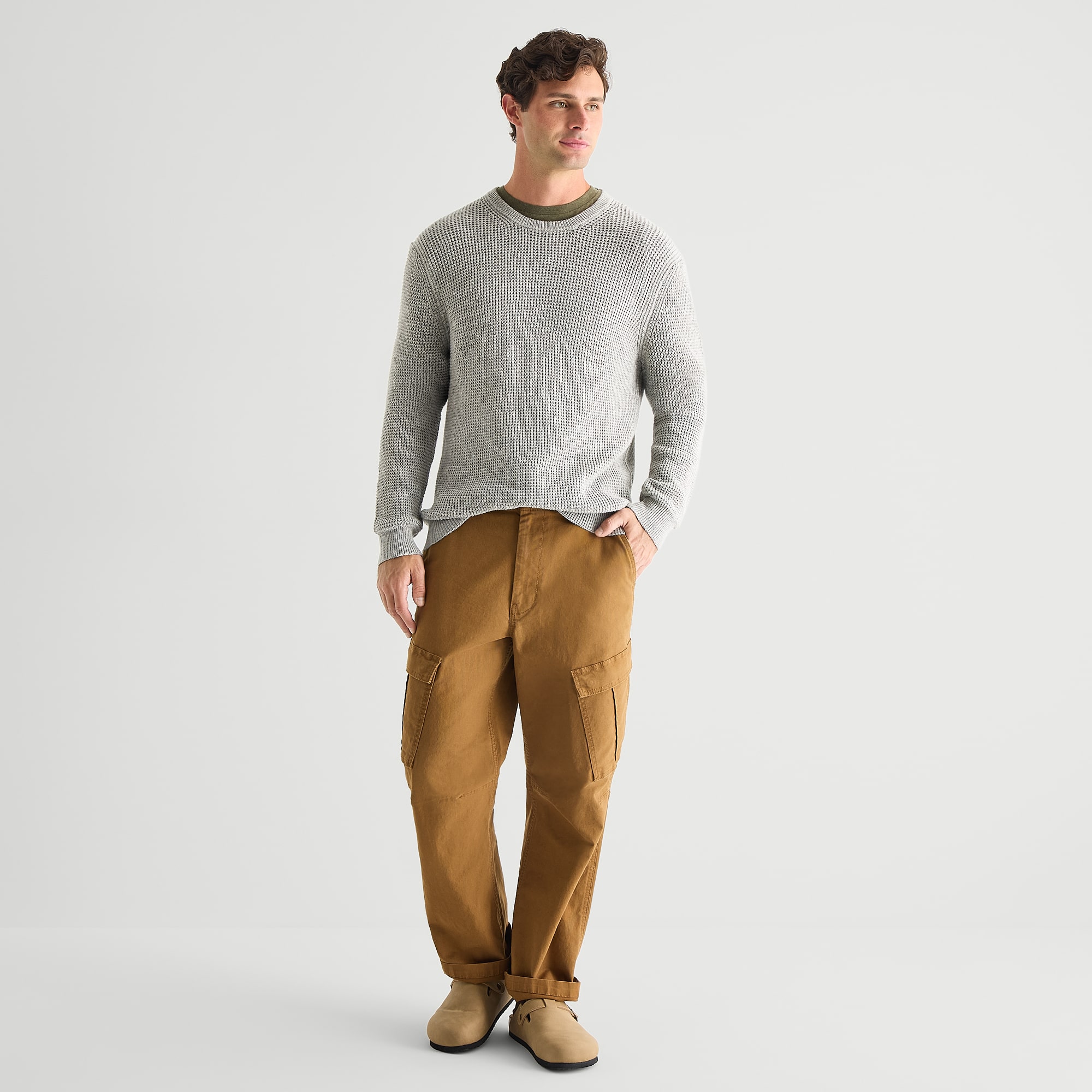 mutual weave Mens Crew Neck Long Sleeve Polo Sweater