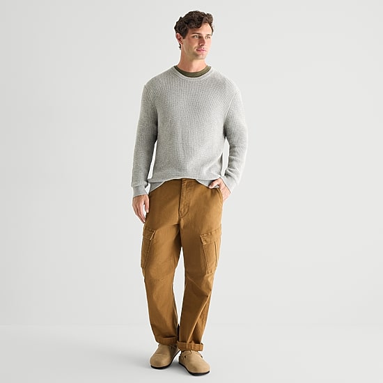 mutual weave Mens Crew Neck Long Sleeve Polo Sweater