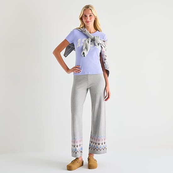 Arizona Womens Juniors Wide Leg Mid Rise Pull-On Pant