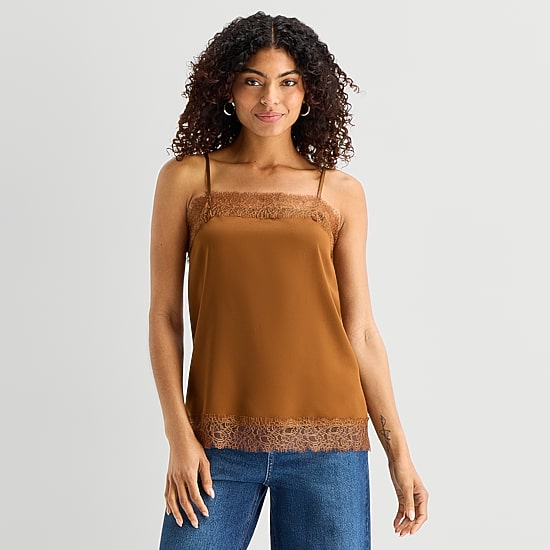 A.N.A Womens Square Neck Sleeveless Lace Trim Camisole