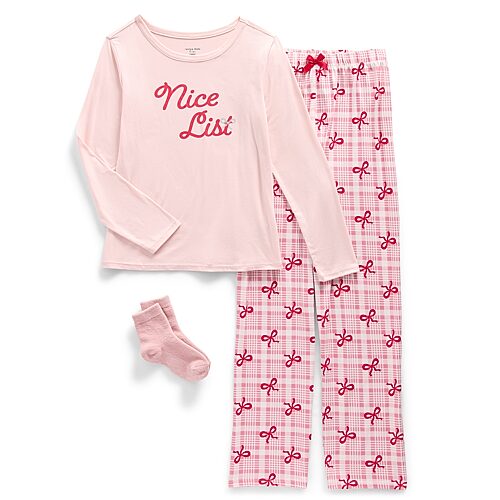 Jaclyn Big Kid Girls Crew Neck Long Sleeve 3-pc. Pajama Set In Pink