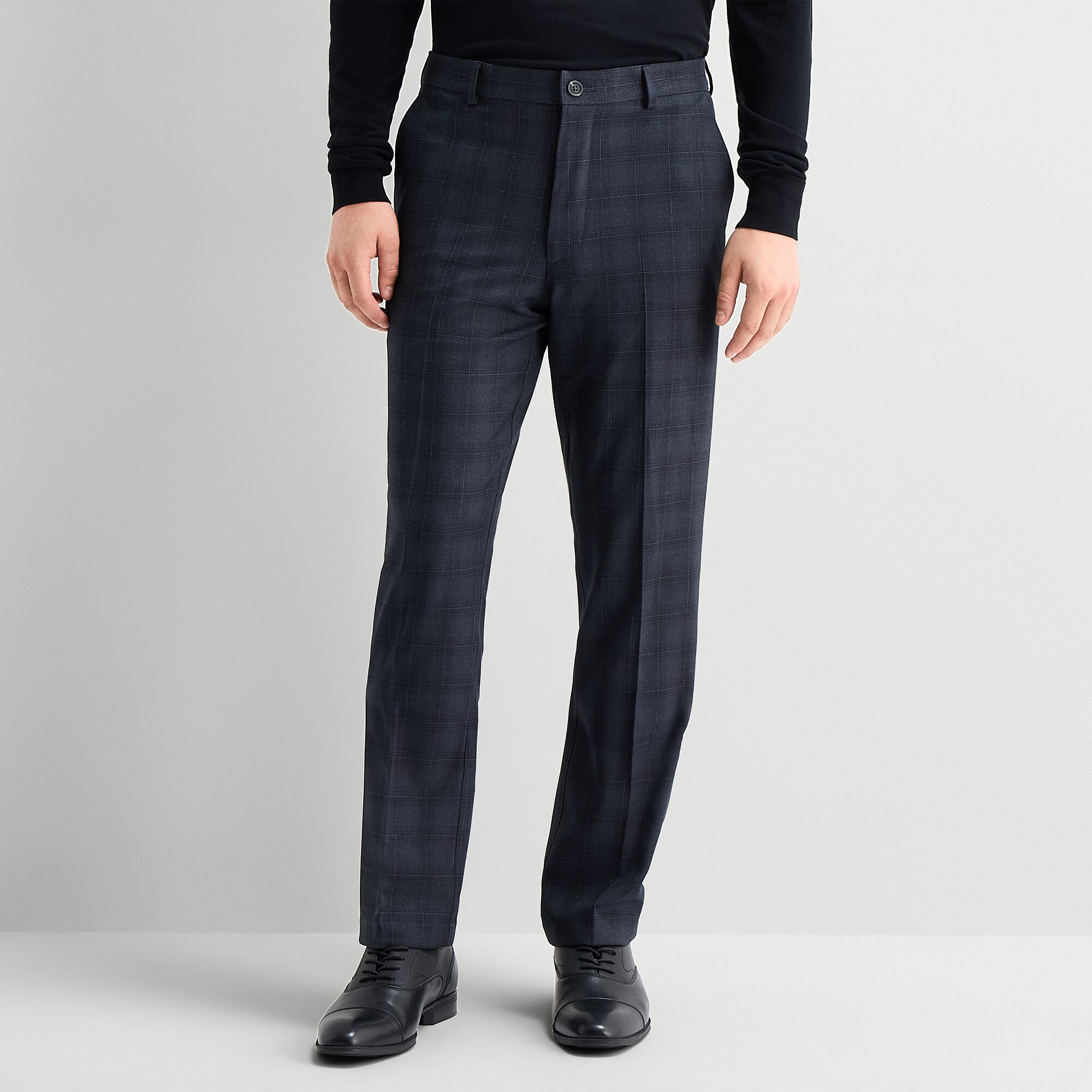 J. Ferrar 4 Way Stretch Plaid Mens Straight Fit Dress Flat Front Pant